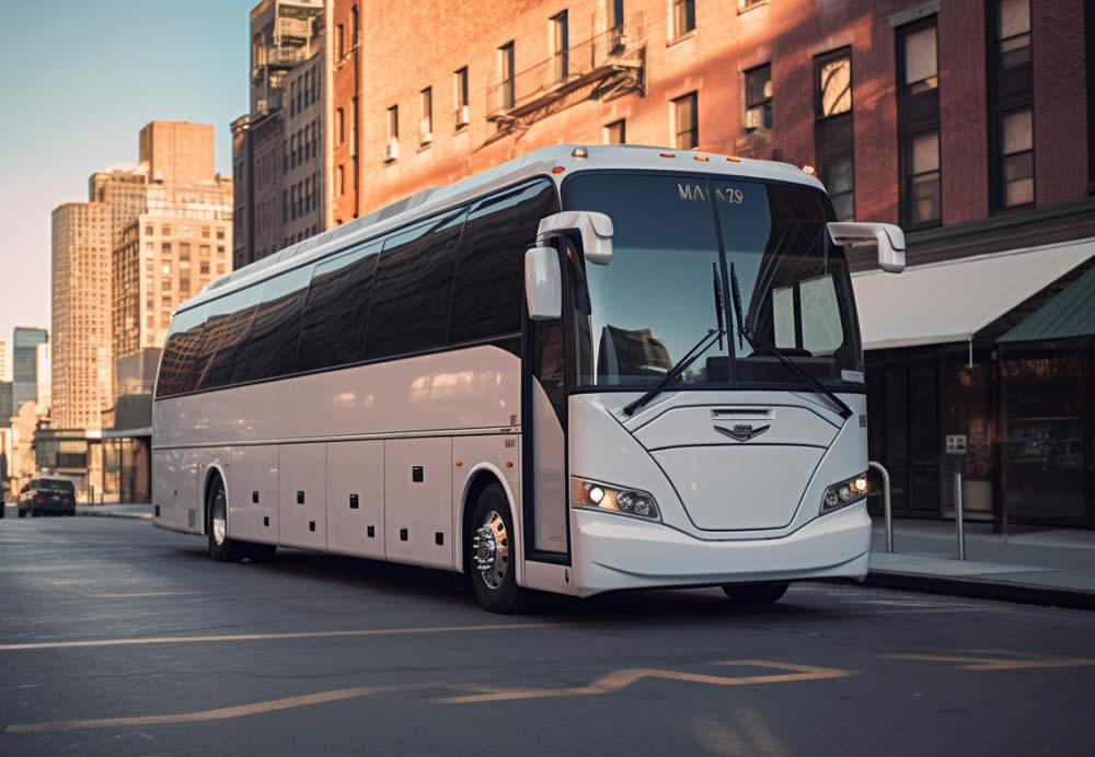 White bus is standing on a street in San Diego